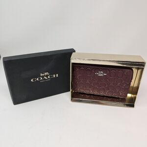 Coach Glitter Embossed Maroon Wristlet Coin Purse F80214